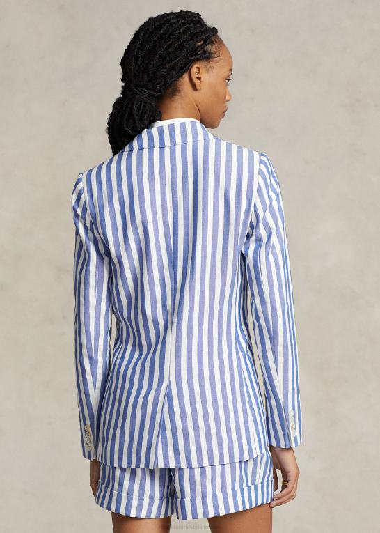 blå/hvid markisestribe Kvinder Ralph Lauren stribet bomuld-hør dobby blazer Z426B3086