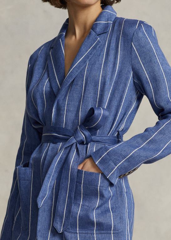 blå/hvid stribe Kvinder Ralph Lauren stribet blazer i hør-bomuld med bælte Z426B3089