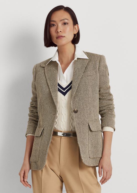 brun/creme Kvinder Ralph Lauren sildebensblazer i hørblanding Z426B3979