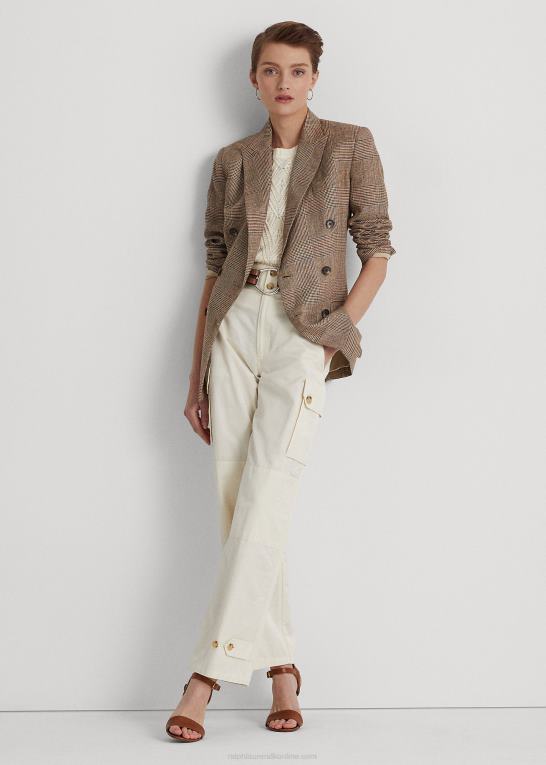 brun/cremefarvet multi Kvinder Ralph Lauren glen plaid dobbeltradet blazer i hør Z426B4401