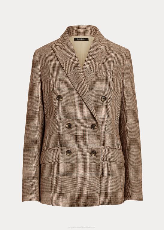 brun/cremefarvet multi Kvinder Ralph Lauren glen plaid dobbeltradet blazer i hør Z426B4401