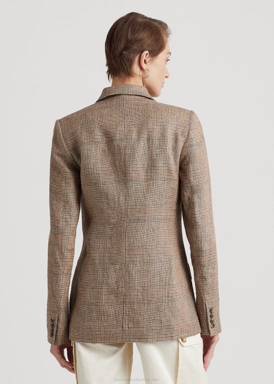 brun/cremefarvet multi Kvinder Ralph Lauren glen plaid dobbeltradet blazer i hør Z426B4401