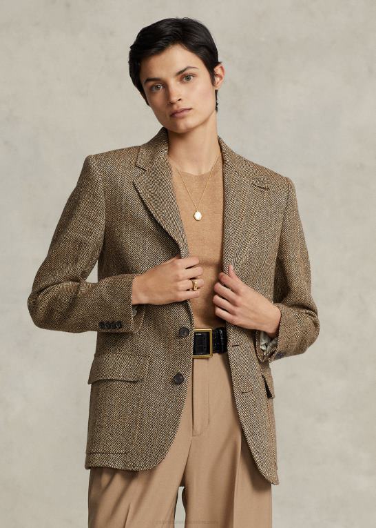 brun/cremefarvet sildeben Kvinder Ralph Lauren sildebensblazer i hør Z426B9171