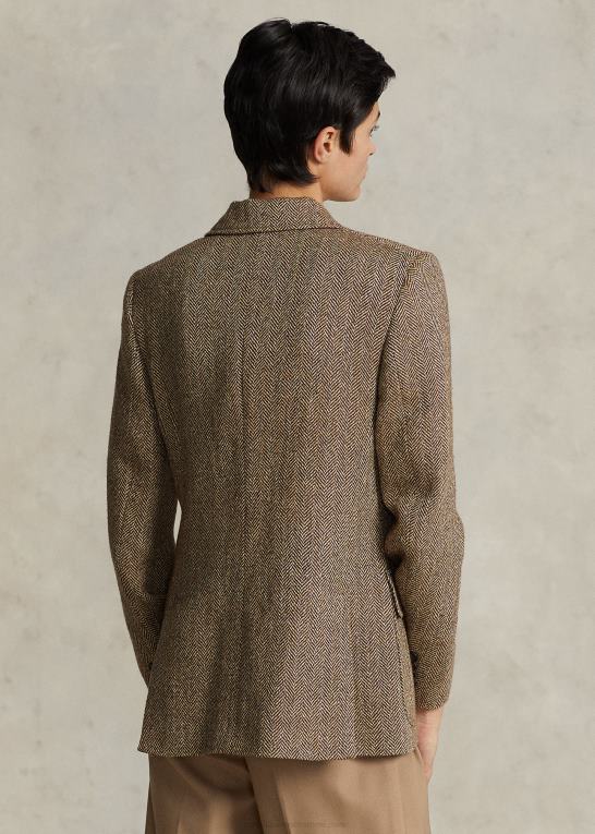 brun/cremefarvet sildeben Kvinder Ralph Lauren sildebensblazer i hør Z426B9171