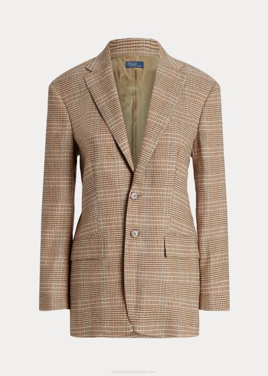 brun pink plaid Kvinder Ralph Lauren plaid uld-hør tweed blazer Z426B9193