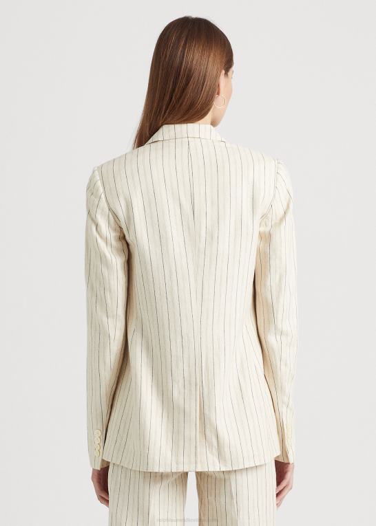 creme/raffineret navy Kvinder Ralph Lauren stribet twill blazer i hørblanding Z426B4111