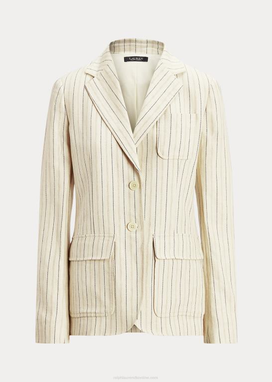 creme/raffineret navy Kvinder Ralph Lauren stribet twill blazer i hørblanding Z426B4428