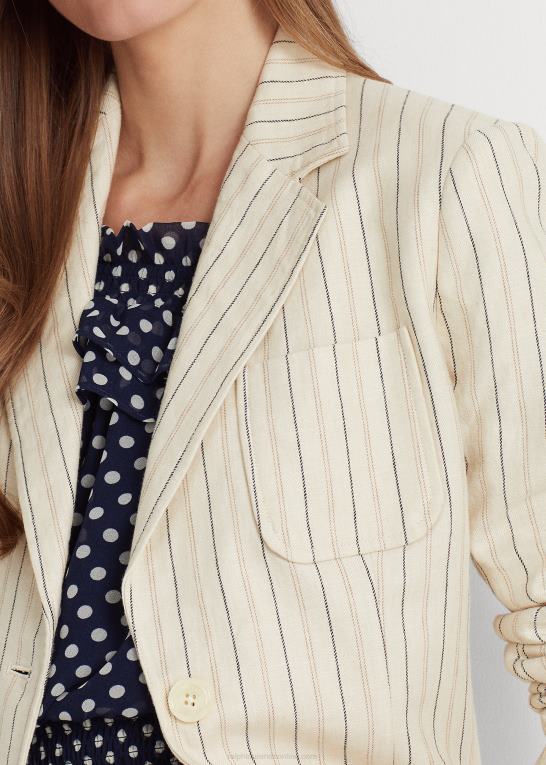 creme/raffineret navy Kvinder Ralph Lauren stribet twill blazer i hørblanding Z426B4428