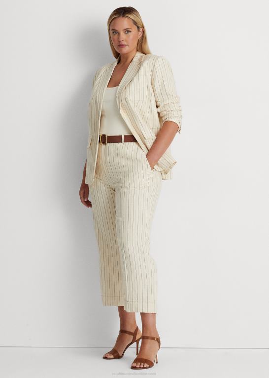 creme/raffineret navy Kvinder Ralph Lauren stribet twill blazer i hørblanding Z426B4681