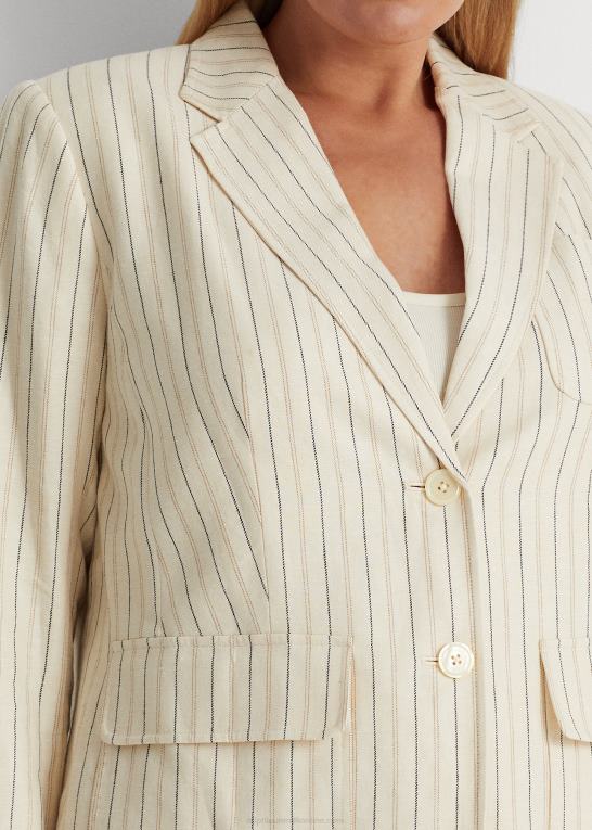creme/raffineret navy Kvinder Ralph Lauren stribet twill blazer i hørblanding Z426B4681