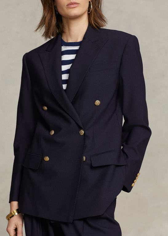 flåde Kvinder Ralph Lauren dobbeltradet blazer i uldblanding Z426B9175