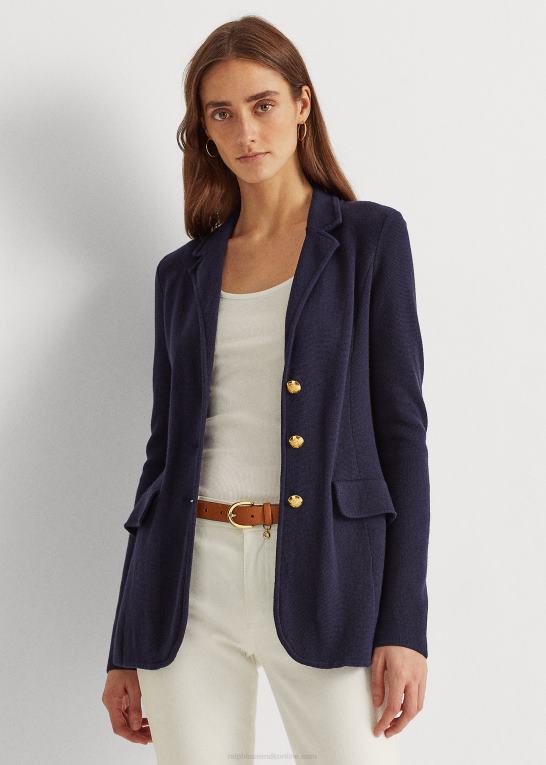 flåde Kvinder Ralph Lauren kæmmet bomulds blazer Z426B4490