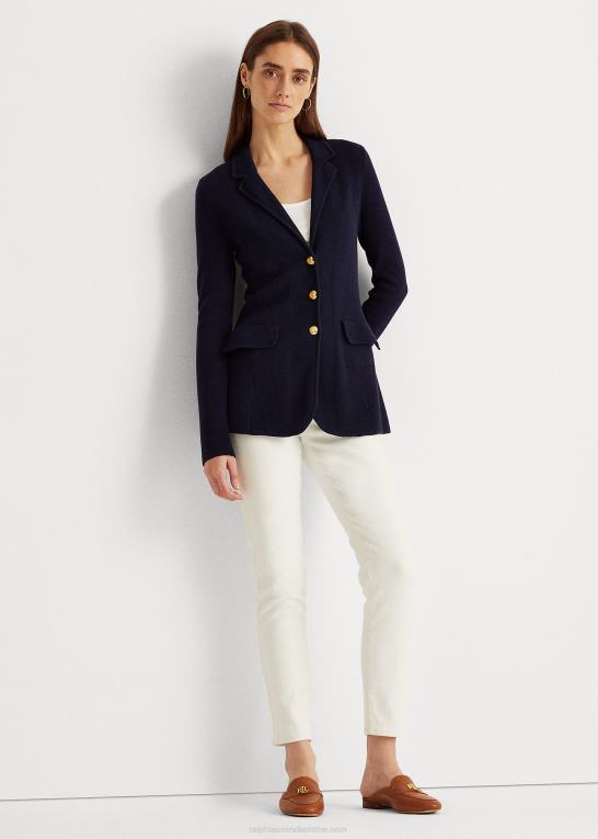 flåde Kvinder Ralph Lauren kæmmet bomulds blazer Z426B4490