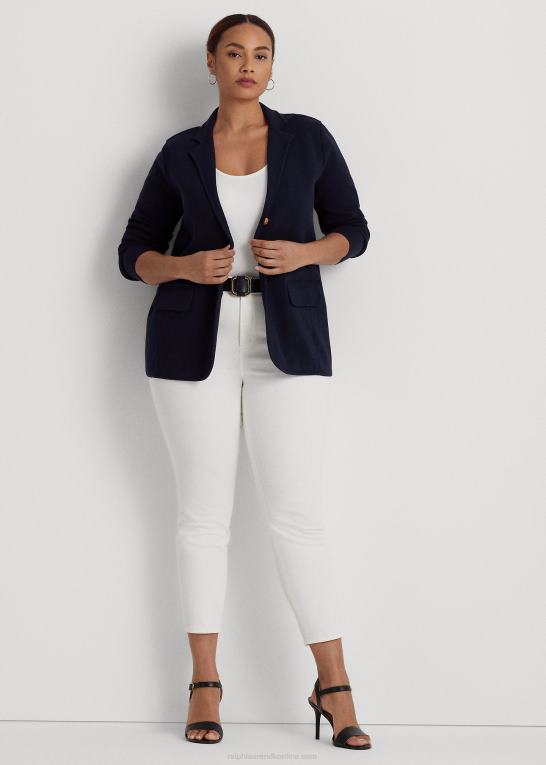 flåde Kvinder Ralph Lauren kæmmet bomulds blazer Z426B4738