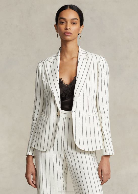 fløde/muskatnød stribe Kvinder Ralph Lauren stribet hør jacquard blazer Z426B3183