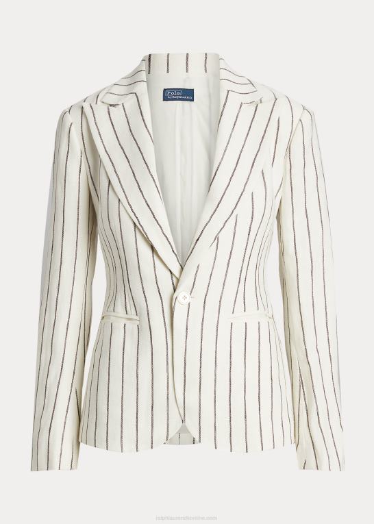 fløde/muskatnød stribe Kvinder Ralph Lauren stribet hør jacquard blazer Z426B3183