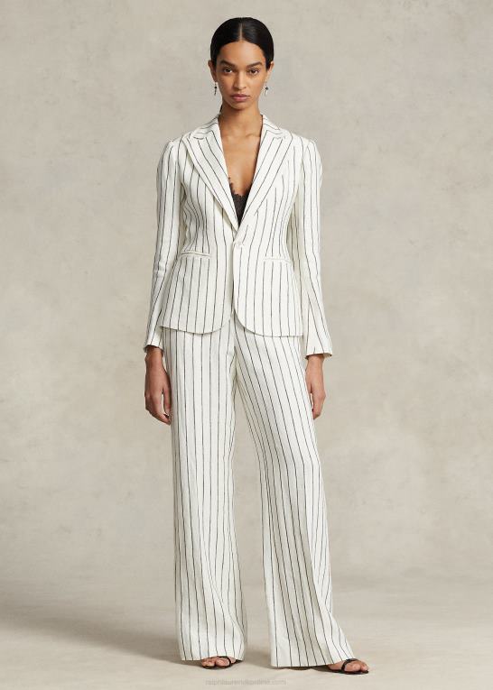 fløde/muskatnød stribe Kvinder Ralph Lauren stribet hør jacquard blazer Z426B3183
