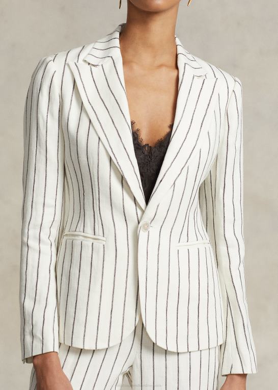 fløde/muskatnød stribe Kvinder Ralph Lauren stribet hør jacquard blazer Z426B3183