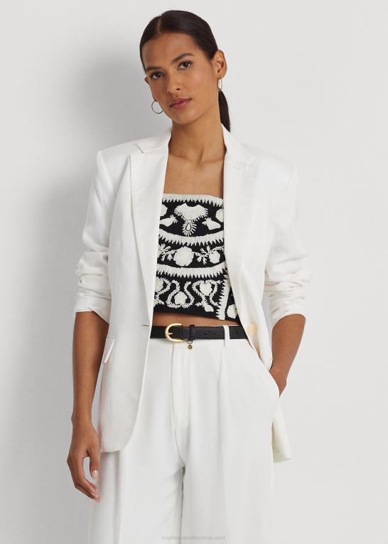hvid Kvinder Ralph Lauren twill blazer i hørblanding Z426B4345