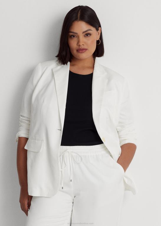 hvid Kvinder Ralph Lauren twill blazer i hørblanding Z426B4545