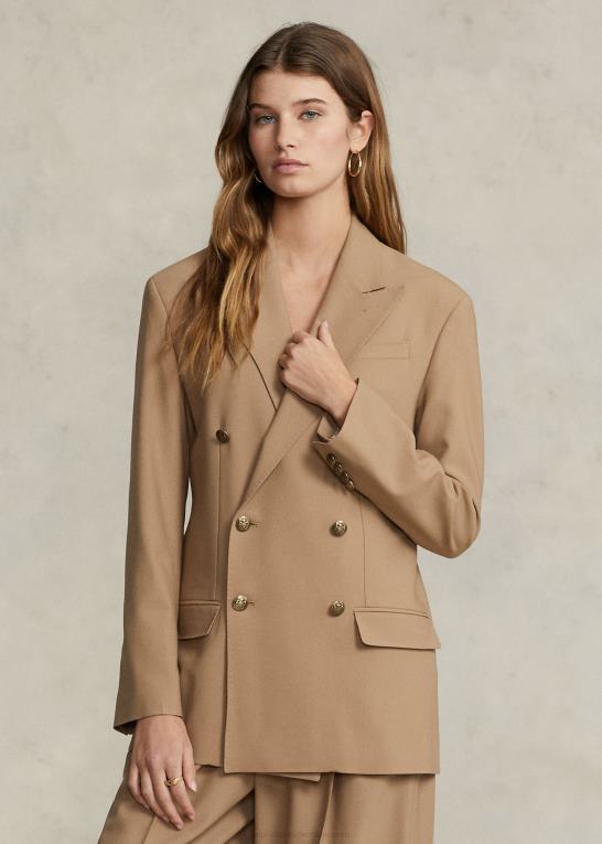 kamel Kvinder Ralph Lauren dobbeltradet blazer i uldblanding Z426B9176