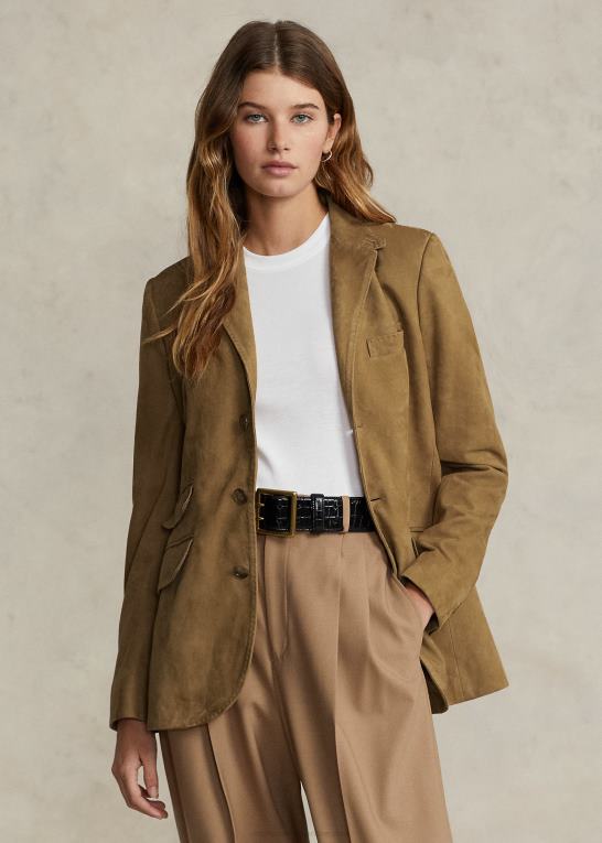 montana kaki Kvinder Ralph Lauren hacking blazer i lammeskind Z426B3223