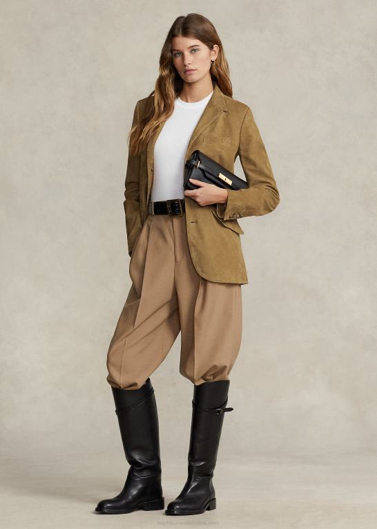 montana kaki Kvinder Ralph Lauren hacking blazer i lammeskind Z426B3223