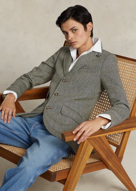royal navy/creme Kvinder Ralph Lauren sildebens-hacking blazer i hørblanding Z426B3102