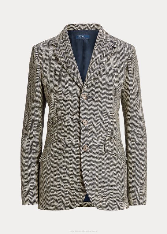royal navy/creme Kvinder Ralph Lauren sildebens-hacking blazer i hørblanding Z426B3102