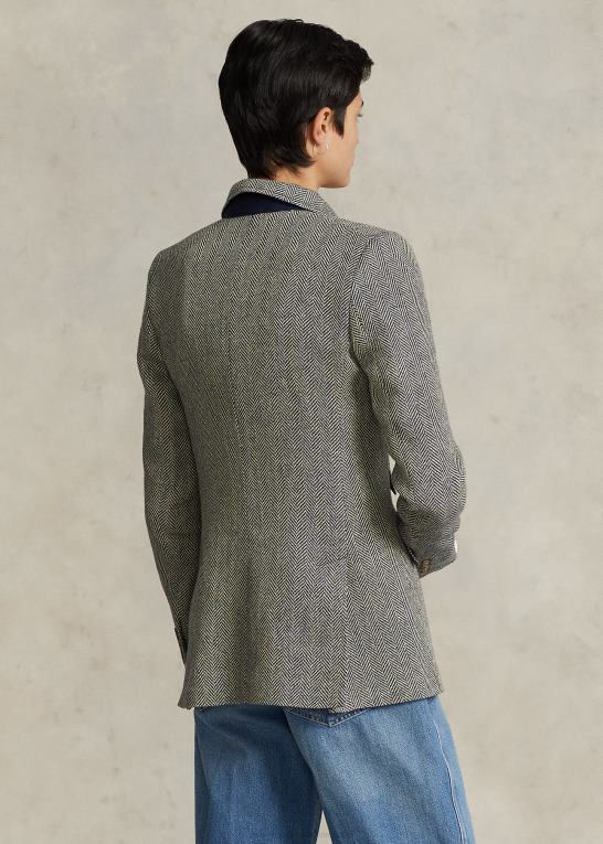 royal navy/creme Kvinder Ralph Lauren sildebens-hacking blazer i hørblanding Z426B3102