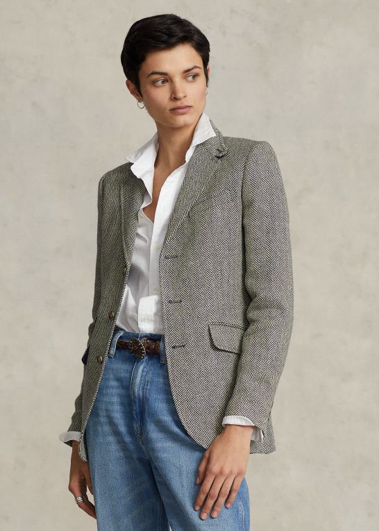 royal navy/creme Kvinder Ralph Lauren sildebens-hacking blazer i hørblanding Z426B3102
