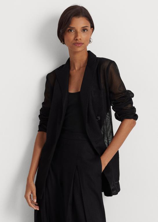 sort Kvinder Ralph Lauren dobbeltradet mesh blazer Z426B4327