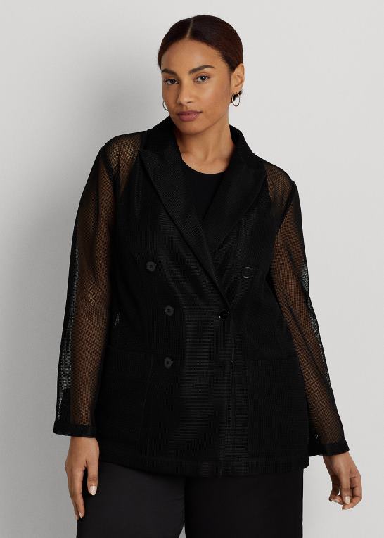 sort Kvinder Ralph Lauren dobbeltradet mesh blazer Z426B4541