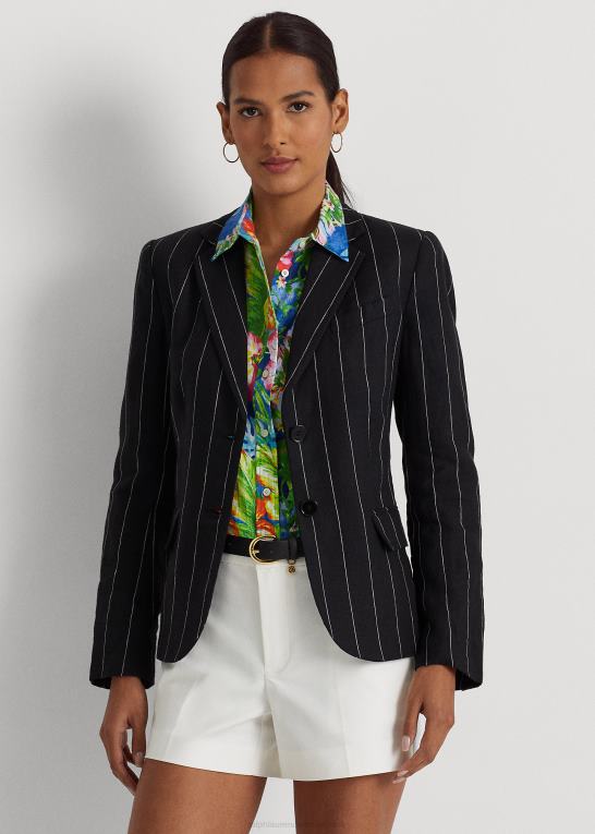 sort/creme Kvinder Ralph Lauren nålestribet blazer i hør Z426B4347