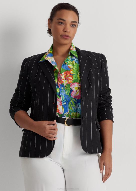 sort/creme Kvinder Ralph Lauren nålestribet blazer i hør Z426B4559