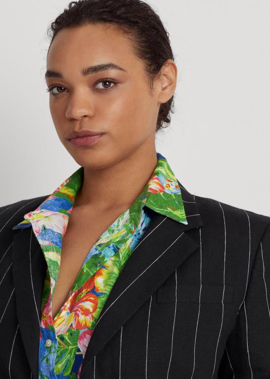 sort/creme Kvinder Ralph Lauren nålestribet blazer i hør Z426B4559