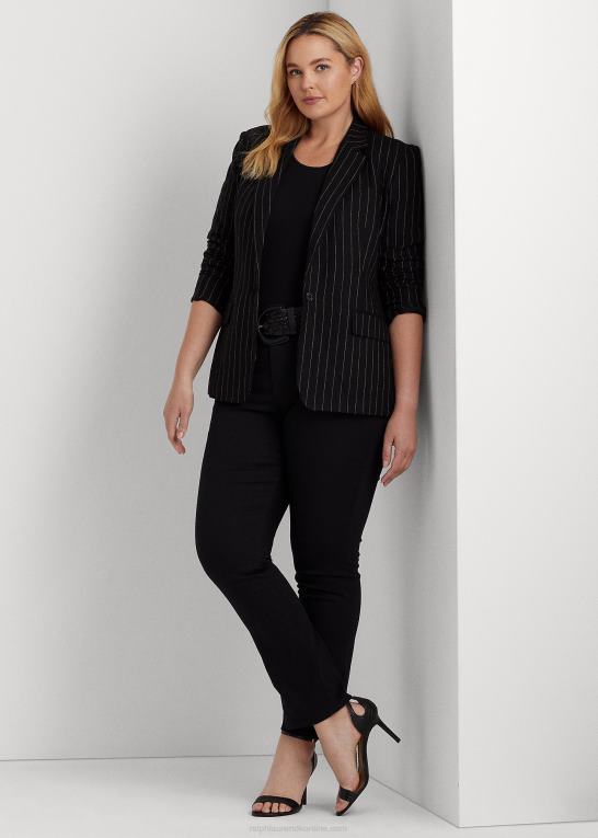 sort/creme Kvinder Ralph Lauren nålestribet blazer i hørblanding i twill Z426B4777