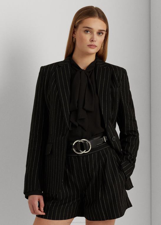 sort/creme Kvinder Ralph Lauren nålestribet blazer i hørblanding i twill Z426B9519