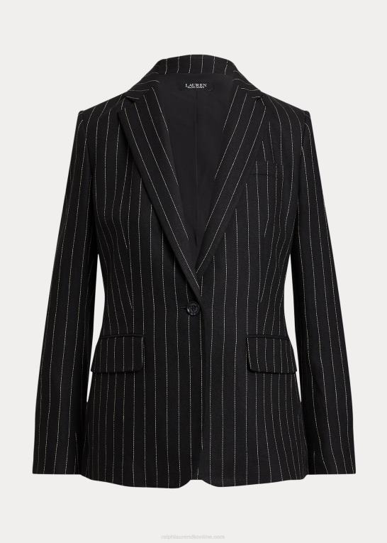 sort/creme Kvinder Ralph Lauren nålestribet blazer i hørblanding i twill Z426B9519