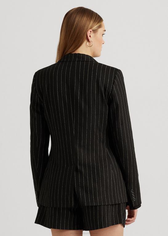 sort/creme Kvinder Ralph Lauren nålestribet blazer i hørblanding i twill Z426B9519