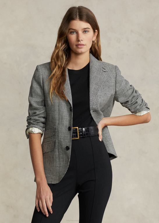 sort hvid Kvinder Ralph Lauren houndstooth tweed hacking blazer Z426B2963