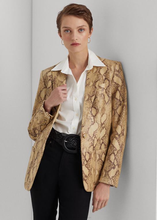 tan multi Kvinder Ralph Lauren python-præget læderblazer Z426B9531