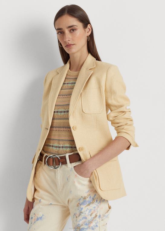 vintage creme Kvinder Ralph Lauren sildebensblazer i hør Z426B4041