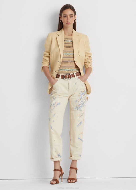 vintage creme Kvinder Ralph Lauren sildebensblazer i hør Z426B4041