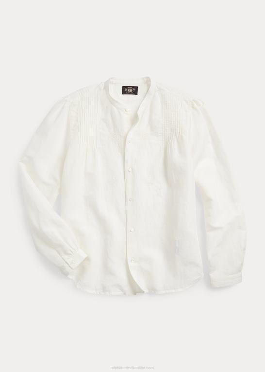 antik hvid Kvinder Ralph Lauren broderet bluse i hør-bomuld Z426B3615