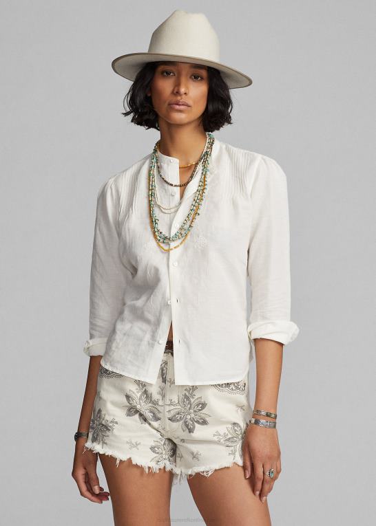 antik hvid Kvinder Ralph Lauren broderet bluse i hør-bomuld Z426B3615