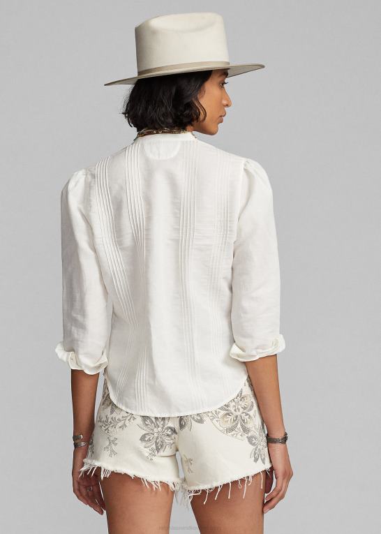 antik hvid Kvinder Ralph Lauren broderet bluse i hør-bomuld Z426B3615