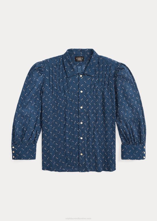 blå Kvinder Ralph Lauren blomstret krøllet voilebluse i bomuld Z426B3652