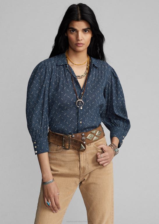blå Kvinder Ralph Lauren blomstret krøllet voilebluse i bomuld Z426B3652