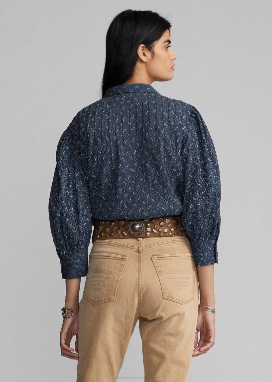 blå Kvinder Ralph Lauren blomstret krøllet voilebluse i bomuld Z426B3652